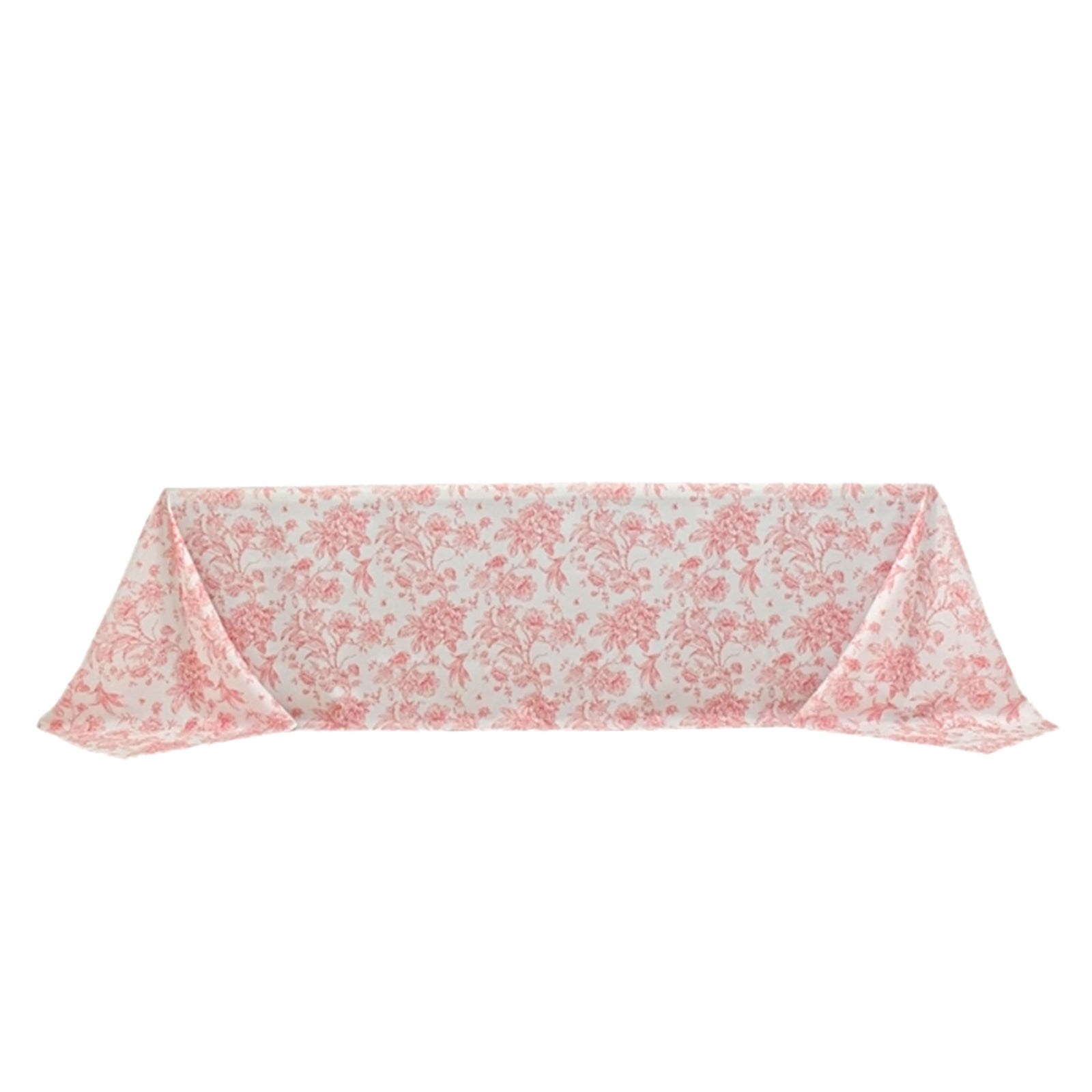 Polyester 90"x156" Rectangle Tablecloth White - Seamless Pink French Toile Pattern for Grand Occasions
