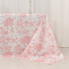 Polyester 90"x156" Rectangle Tablecloth White - Seamless Pink French Toile Pattern for Grand Occasions