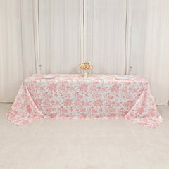 Polyester 90"x156" Rectangle Tablecloth White - Seamless Pink French Toile Pattern for Grand Occasions