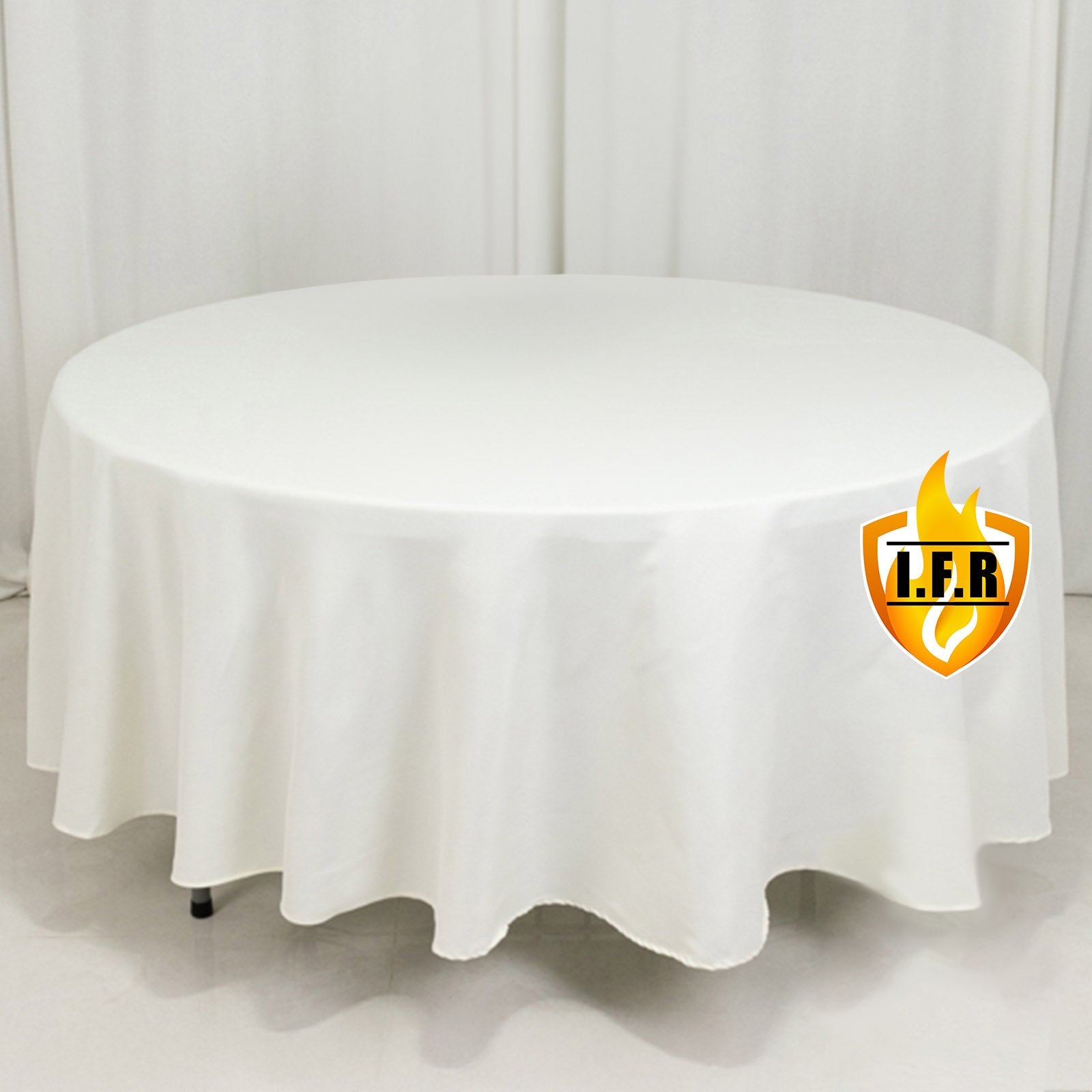 Fire Retardant Premium Polyester 108" Round Tablecloth Ivory - High-Performance Table Cover