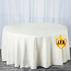 Fire Retardant Premium Polyester 120" Round Tablecloth Ivory - High-Performance Seamless Table Cover