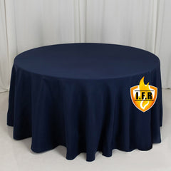 Fire Retardant Premium Polyester 120" Round Tablecloth Navy Blue - High-Performance Seamless Table Cover
