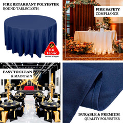 Fire Retardant Premium Polyester 132" Round Tablecloth Navy Blue - High-Performance Seamless Table Cover