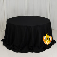 Fire Retardant Premium Polyester 132" Round Tablecloth Black - High-Performance Seamless Table Cover