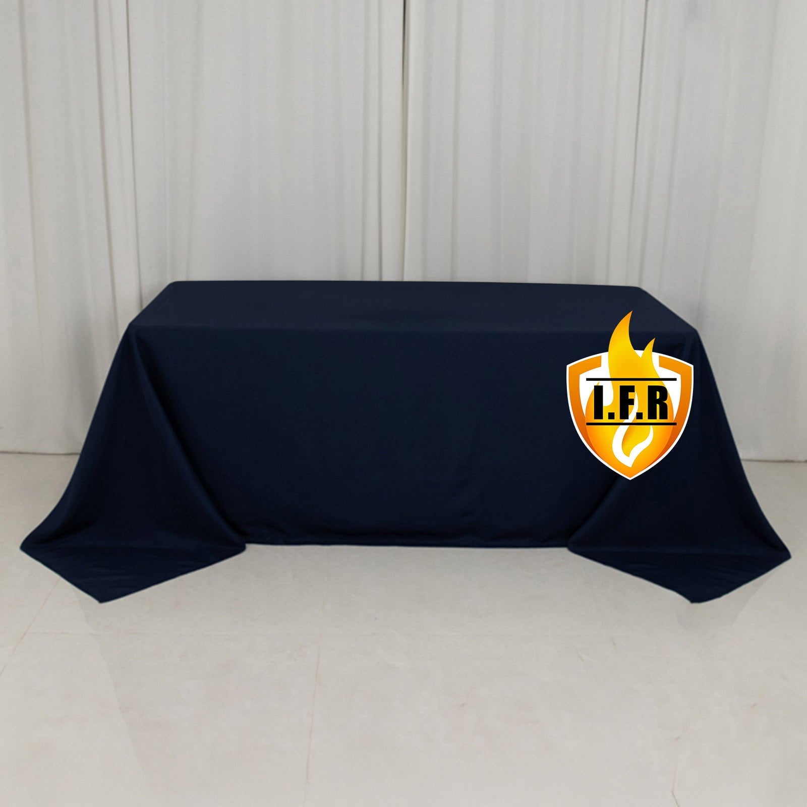 Fire Retardant Premium Polyester 90"x132" Rectangular Tablecloth Navy Blue - High-Performance Seamless Table Cover