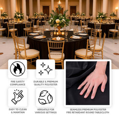 Fire Retardant Premium Polyester 120" Round Tablecloth Black - High-Performance Seamless Table Cover