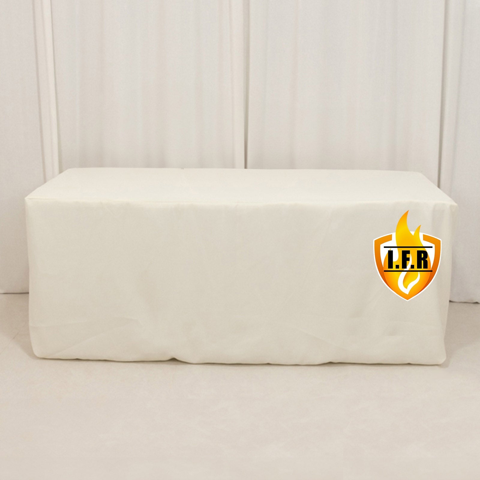 Fire Retardant Premium Polyester 6ft Rectangular Tablecloth Ivory Fitted High-Performance Table Cover