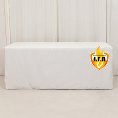 Fire Retardant Premium Polyester 6ft Rectangular Tablecloth White Fitted High-Performance Table Cover for Large Gatherings