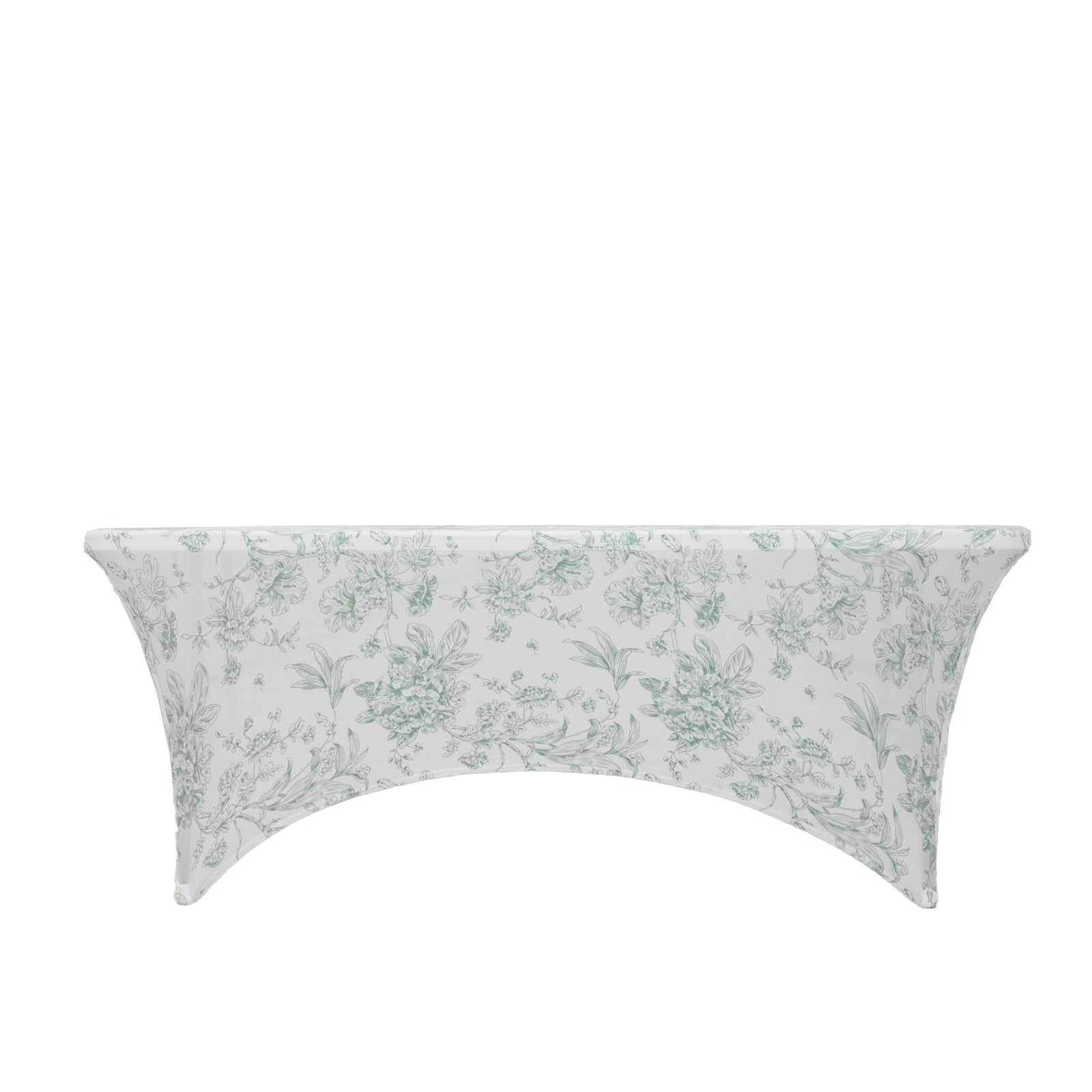 6ft Spandex Fitted Rectangle Tablecloth – White & Dusty Sage Green French Toile Wrinkle-Free Stretch Table Cover