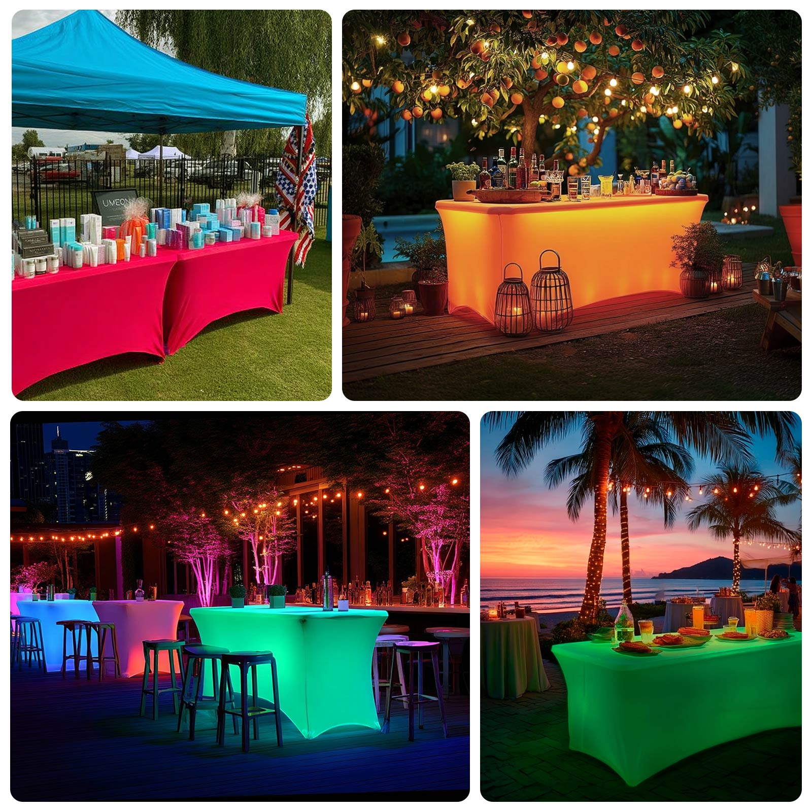 Glow Neon Green Fitted Spandex Tablecloth – 6ft Rectangle, Wrinkle-Free Cover