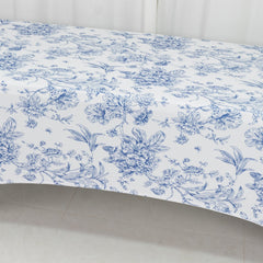8ft Spandex Fitted Rectangle Tablecloth – White & Blue French Toile Wrinkle-Free Stretch Table Cover