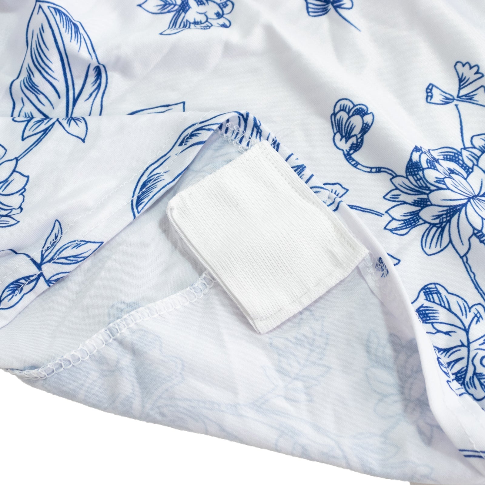 8ft Spandex Fitted Rectangle Tablecloth – White & Blue French Toile Wrinkle-Free Stretch Table Cover