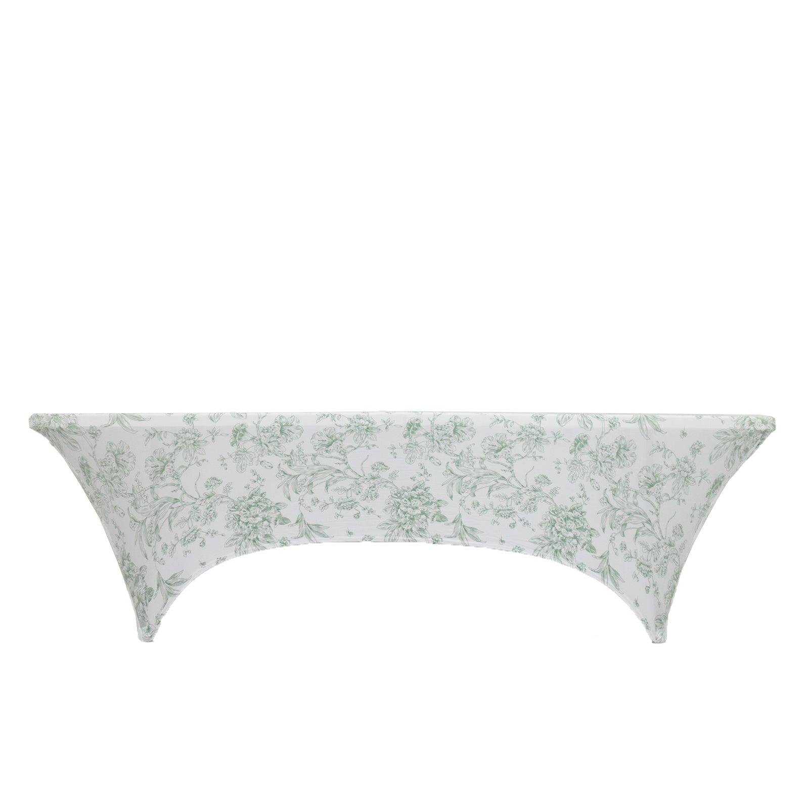 8ft Spandex Fitted Rectangle Tablecloth – White & Dusty Sage Green French Toile Wrinkle-Free Stretch Table Cover