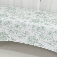 8ft Spandex Fitted Rectangle Tablecloth – White & Dusty Sage Green French Toile Wrinkle-Free Stretch Table Cover