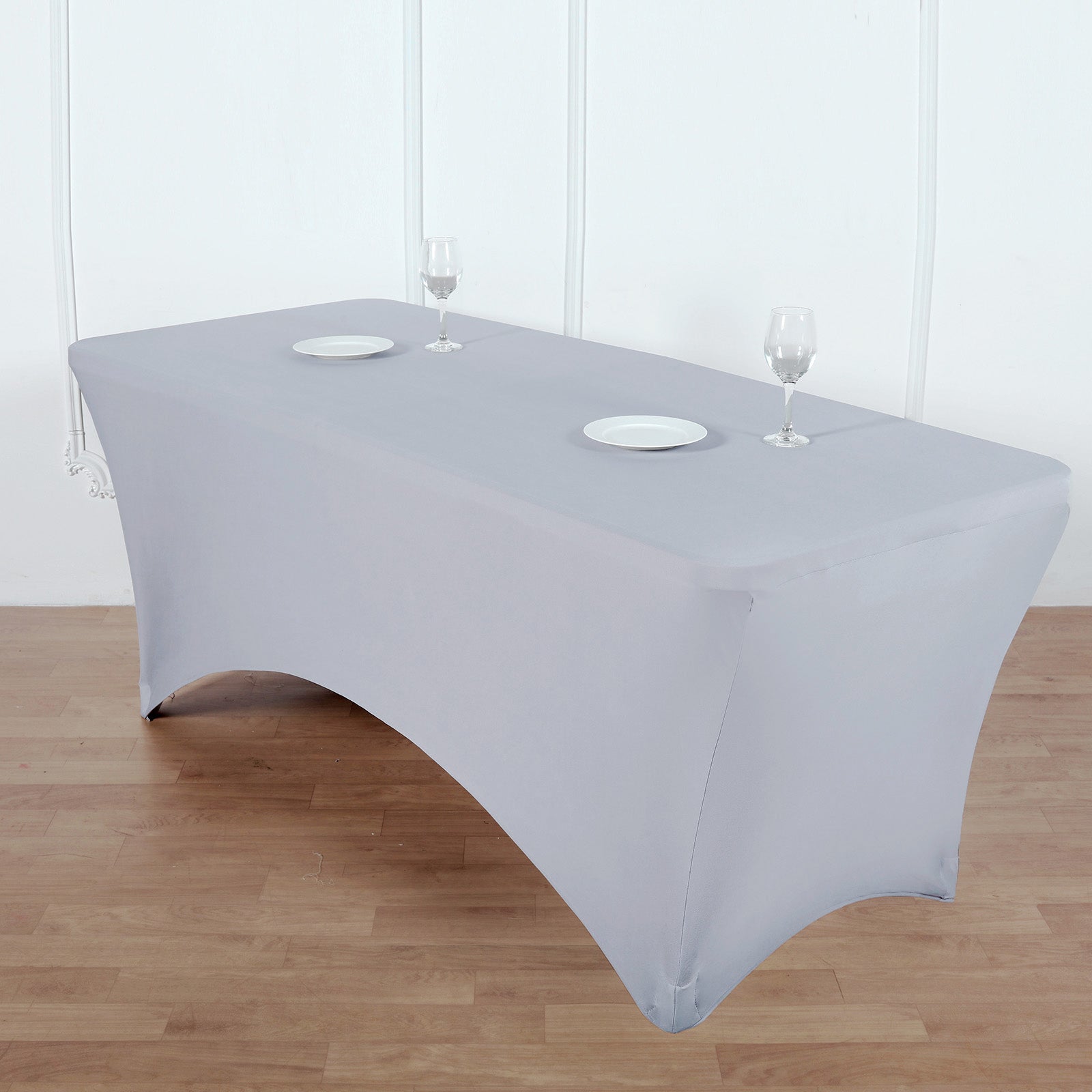 Stretch Spandex 96"x30" Rectangle Table Cover Silver - Durable Form-Fitting Tablecloth