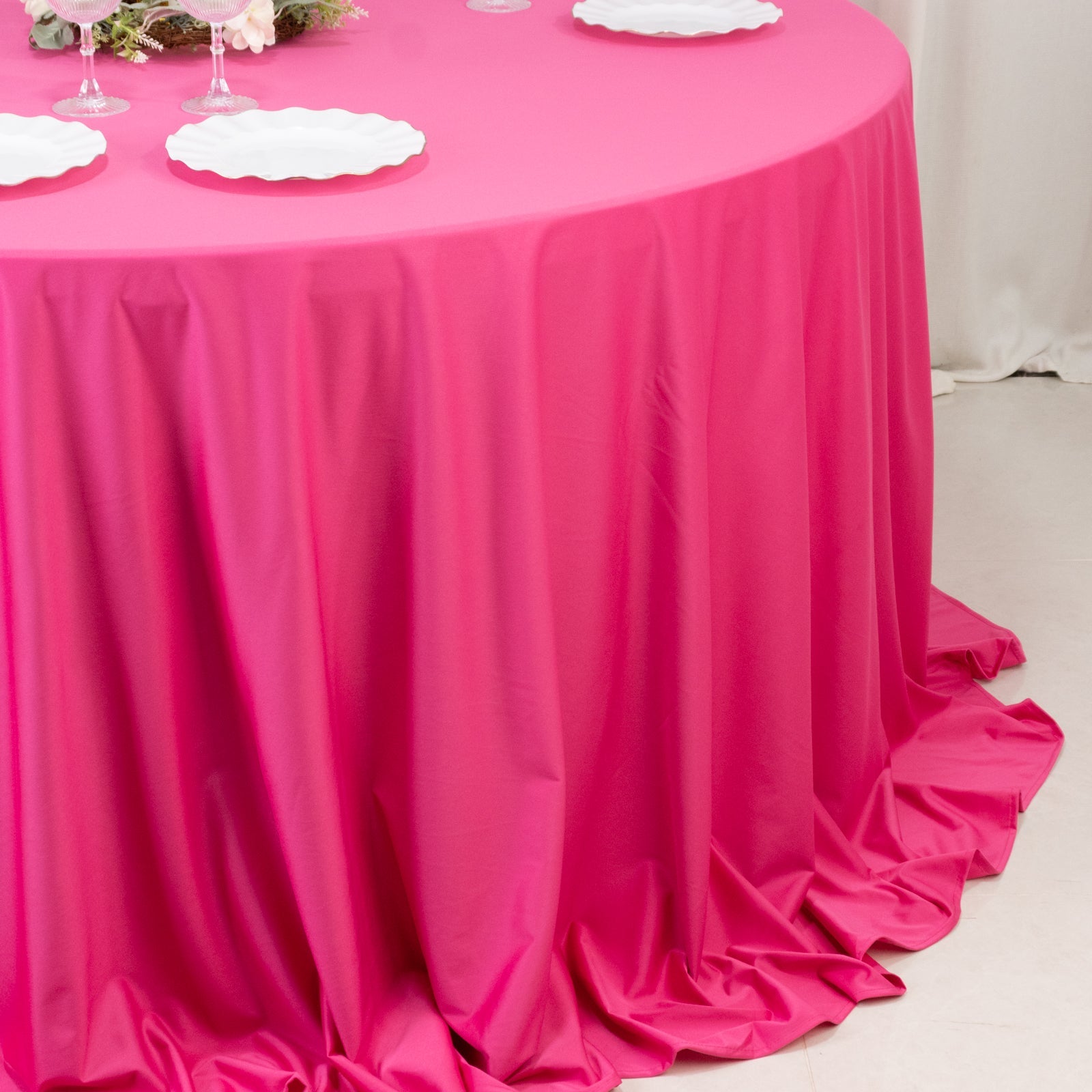 Scuba Round 132" Tablecloth Fuchsia - Wrinkle Free & Stain Resistant Seamless Table Cover