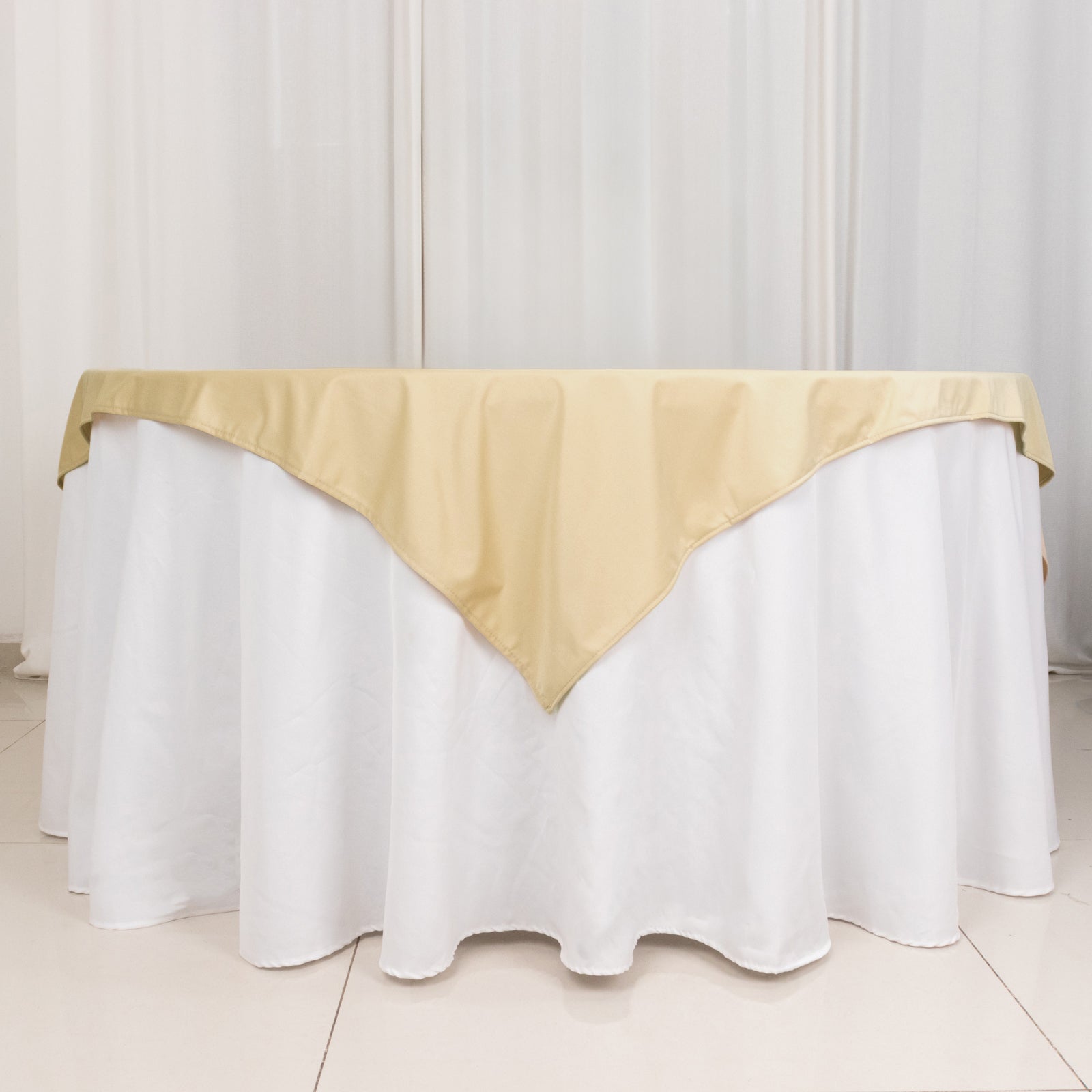 Premium Polyester 54"x54" Table Overlay Square Tablecloth Beige - Stain and Wrinkle-Resistant 220GSM Table Topper