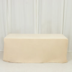 6ft Scuba Rectangular Fitted Tablecloth Beige – Wrinkle-Free, Stain Resistant