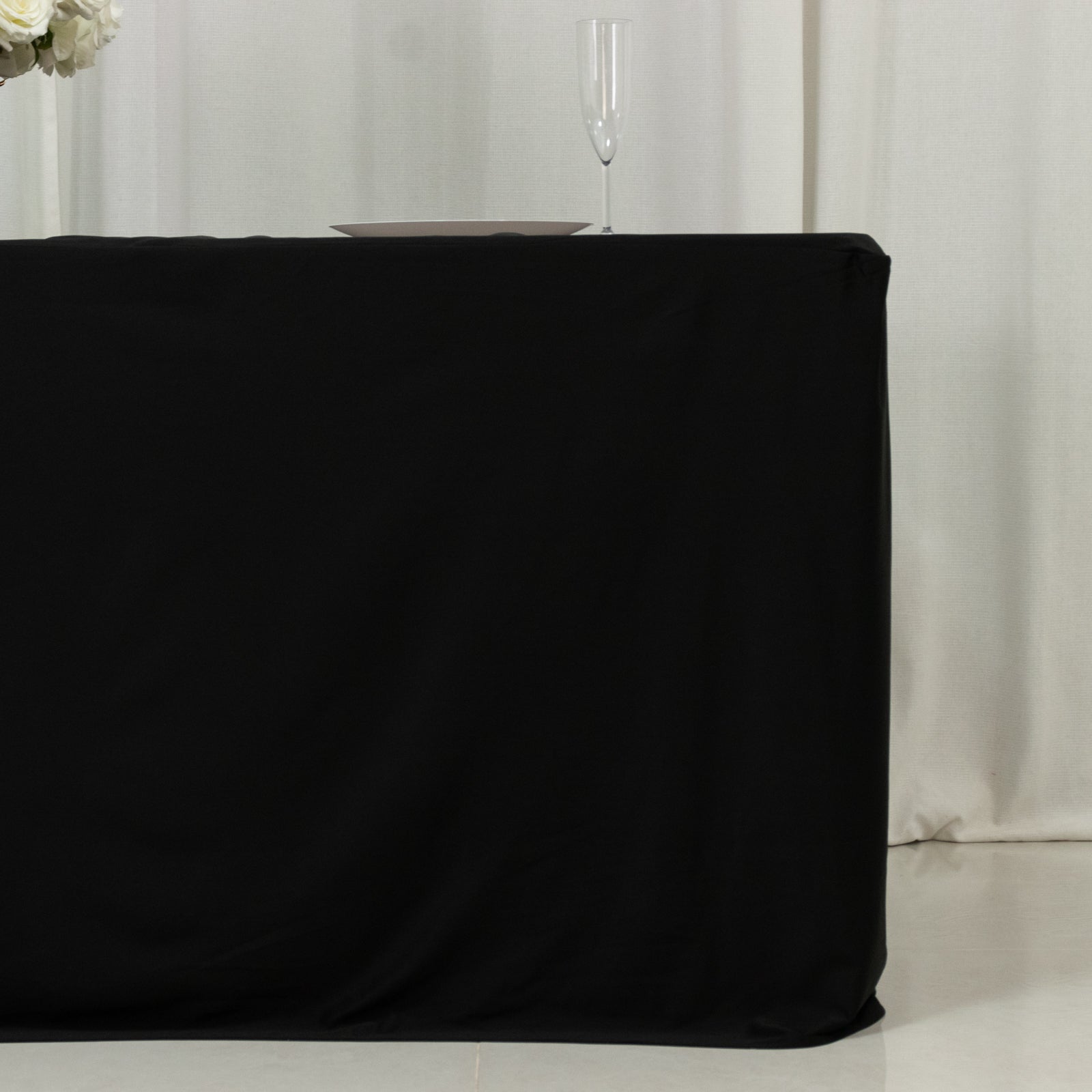 6ft Scuba Rectangular Fitted Tablecloth Black – Wrinkle-Free, Stain Resistant