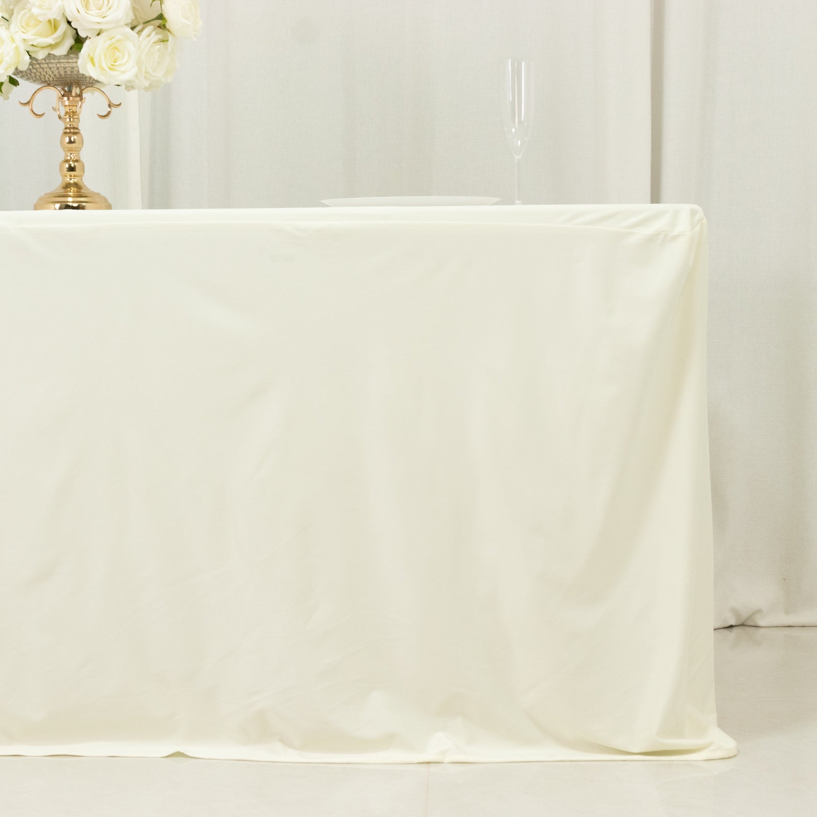 6ft Scuba Rectangular Fitted Tablecloth Ivory – Wrinkle-Free, Stain Resistant