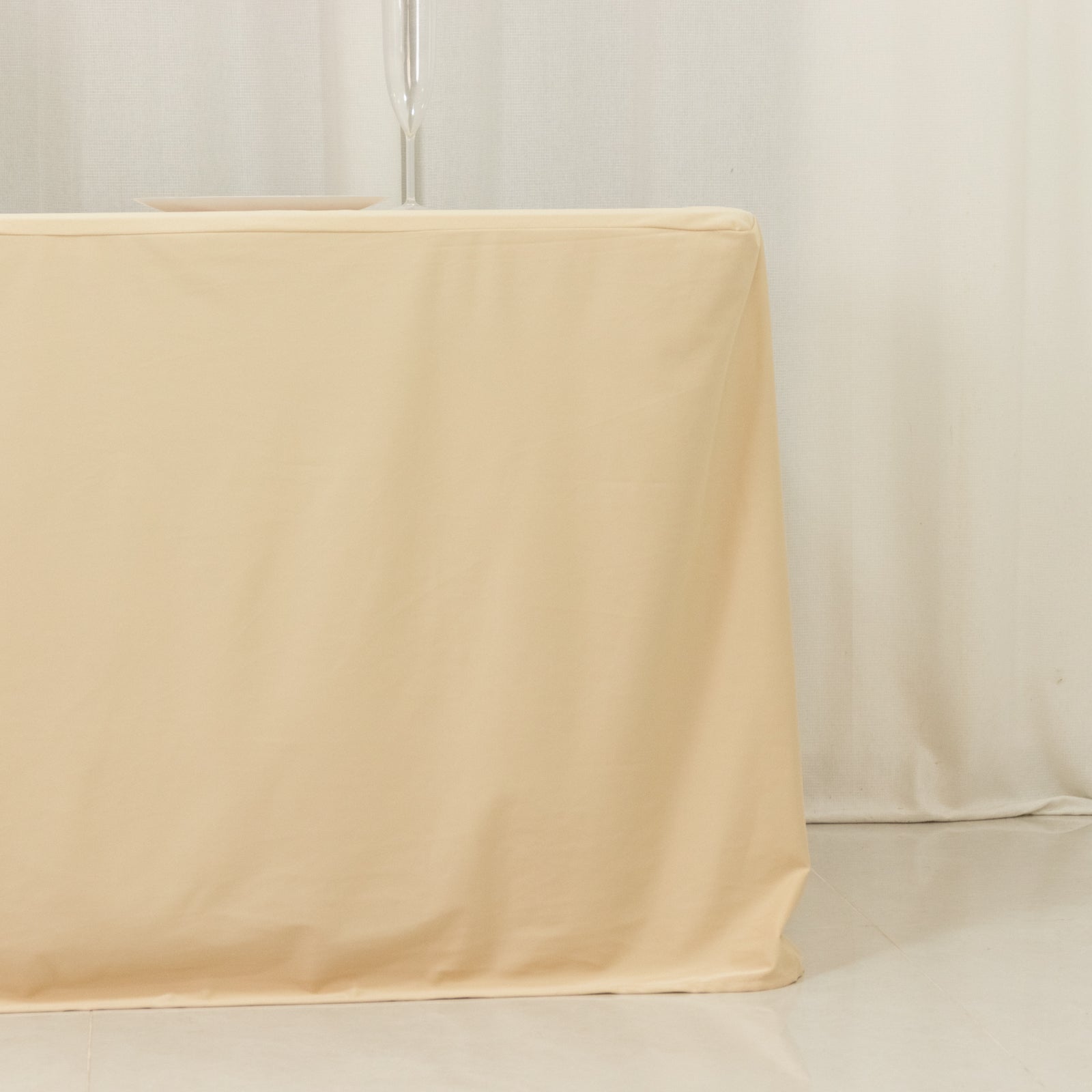 8ft Scuba Rectangular Fitted Tablecloth Beige – Wrinkle-Free, Stain Resistant