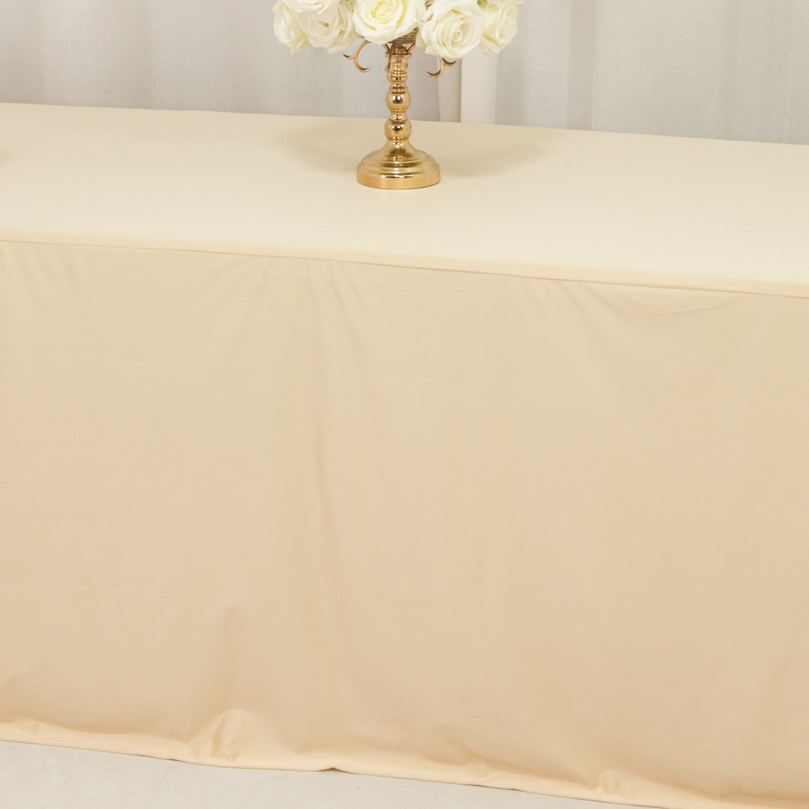 8ft Scuba Rectangular Fitted Tablecloth Beige – Wrinkle-Free, Stain Resistant