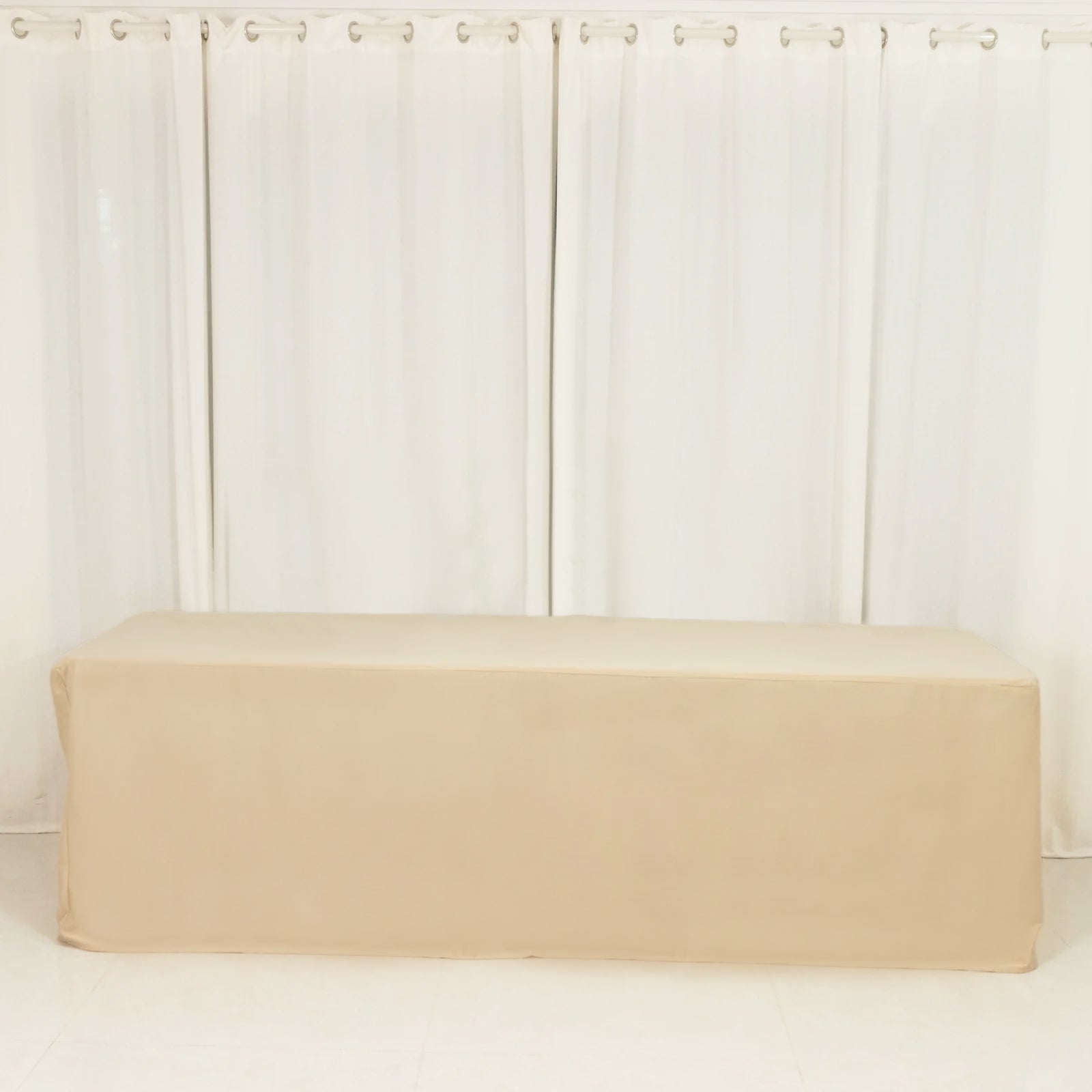 8ft Scuba Rectangular Fitted Tablecloth Beige – Wrinkle-Free, Stain Resistant