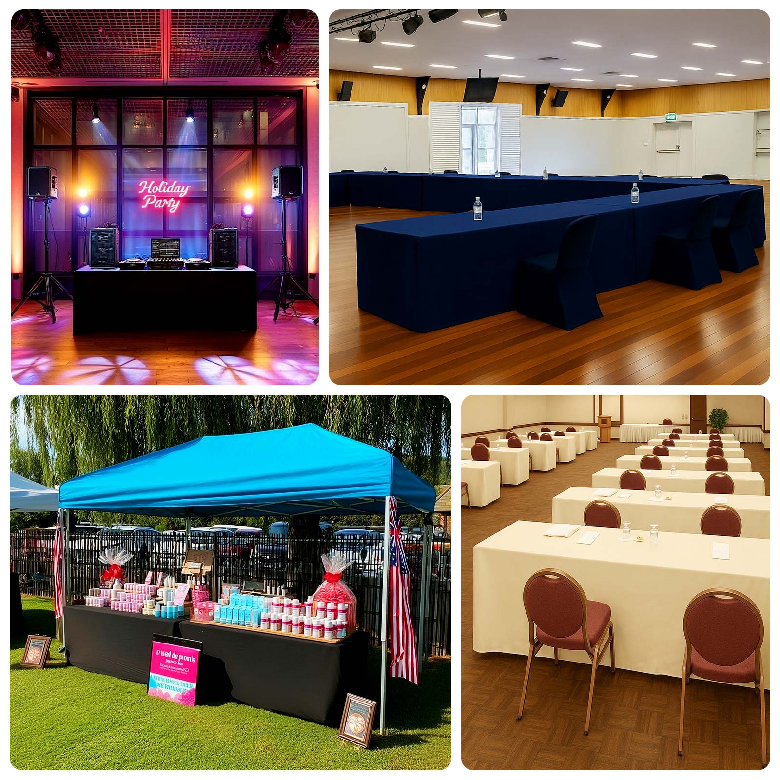 8ft Scuba Rectangular Fitted Tablecloth Black – Wrinkle-Free, Stain Resistant