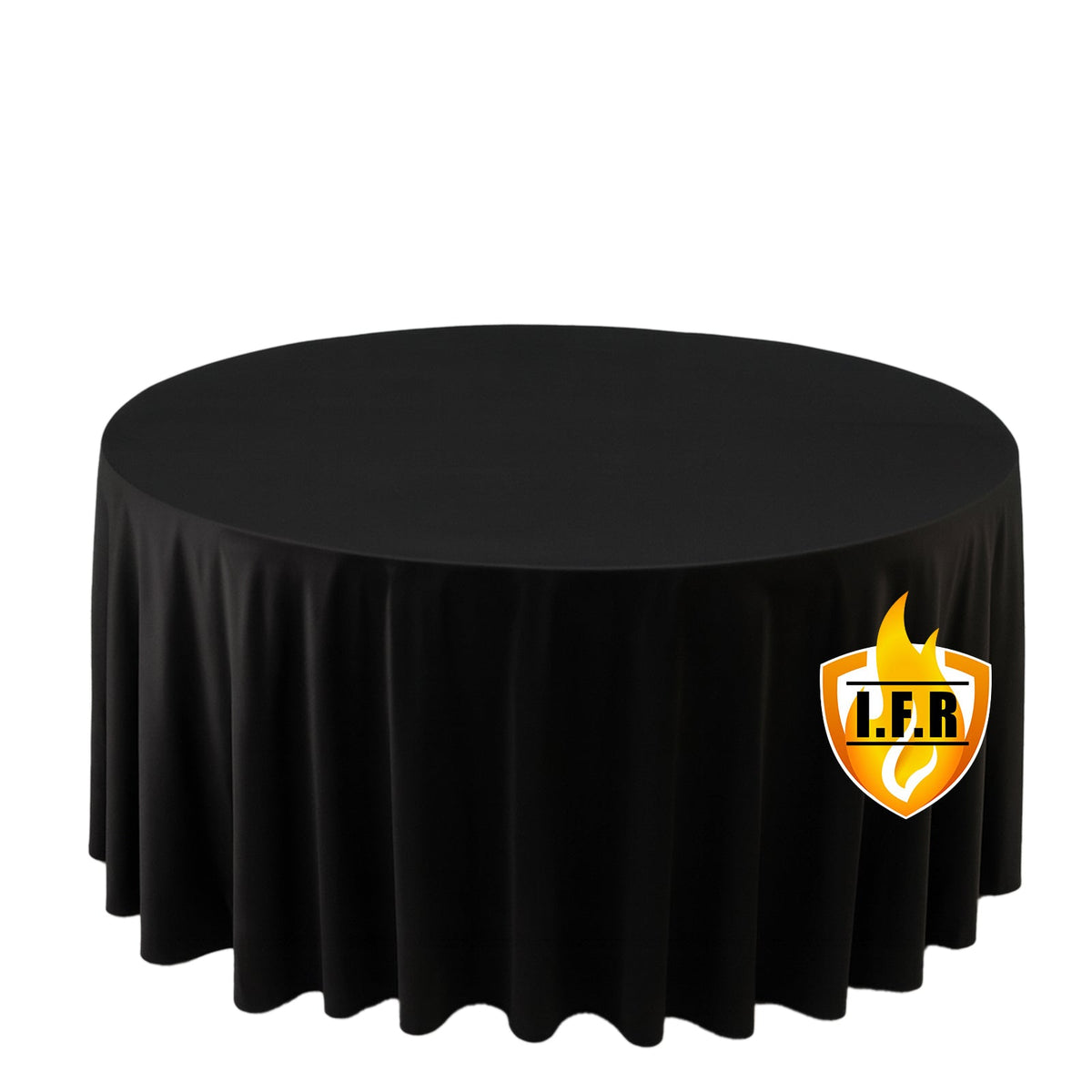 Fire Retardant Scuba Tablecloth – 120" Round Black, Wrinkle Free, Stain Resistant, Seamless Polyester Cover