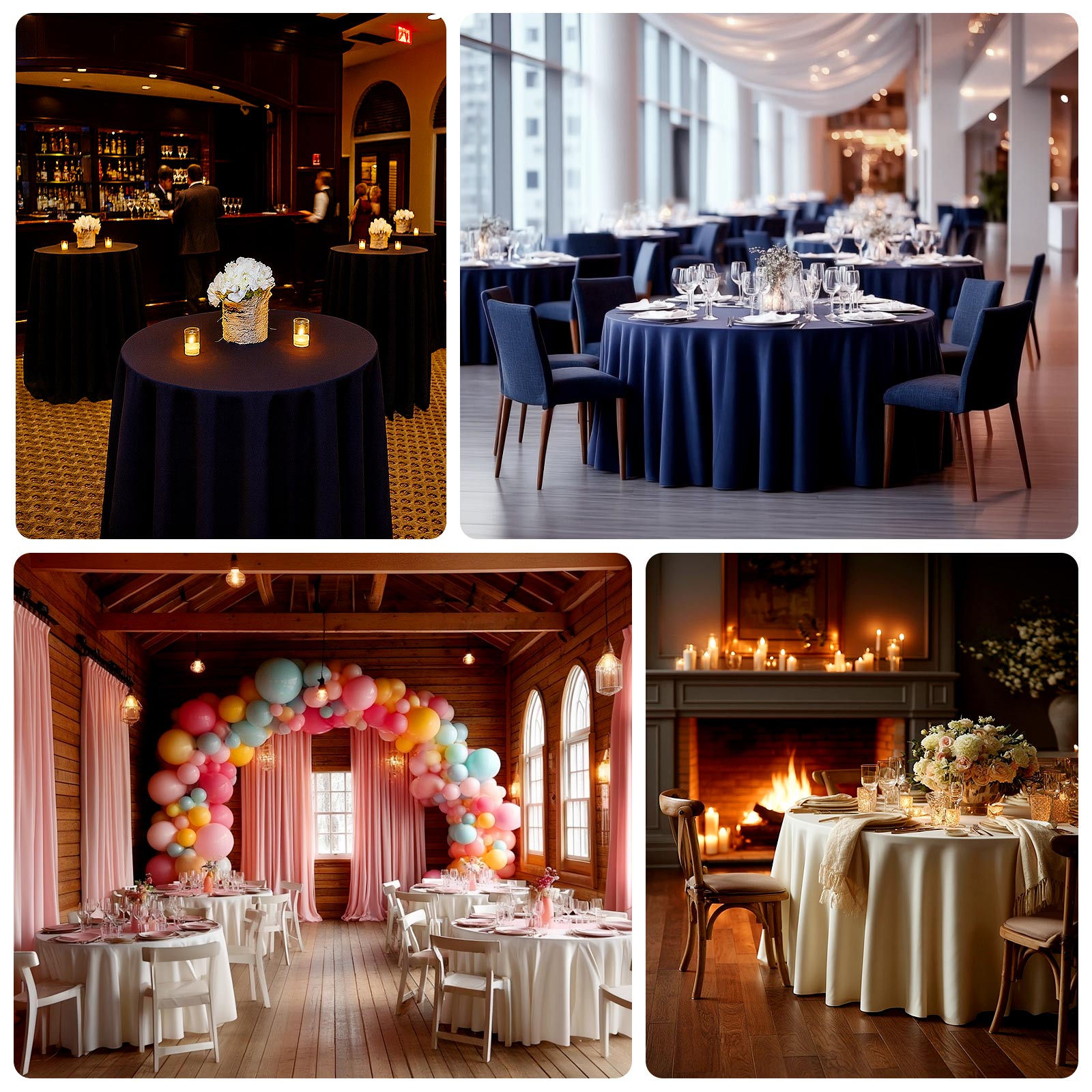 Fire Retardant Scuba Tablecloth – 120" Round Navy Blue, Wrinkle Free, Stain Resistant, Seamless Polyester Cover