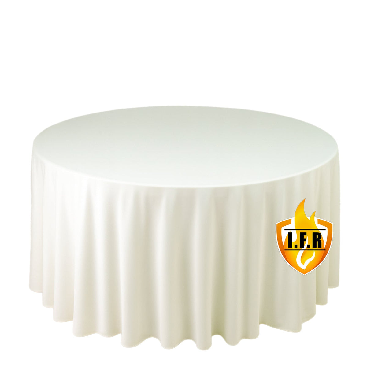 Fire Retardant Scuba Tablecloth – 120" Round Ivory, Wrinkle Free, Stain Resistant, Seamless Polyester Cover