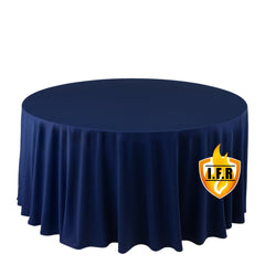 Fire Retardant Scuba Tablecloth – 120" Round Navy Blue, Wrinkle Free, Stain Resistant, Seamless Polyester Cover