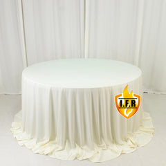 Fire Retardant Scuba Tablecloth – 132" Round Ivory, Wrinkle Free, Stain Resistant, Seamless Polyester Cover