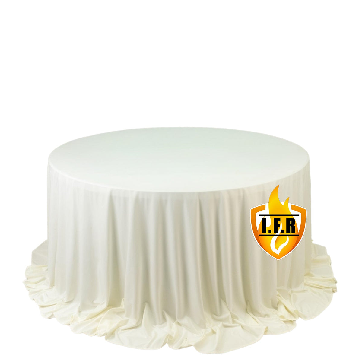 Fire Retardant Scuba Tablecloth – 132" Round Ivory, Wrinkle Free, Stain Resistant, Seamless Polyester Cover