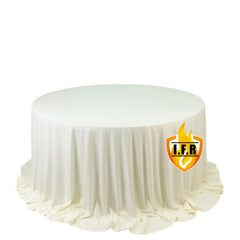 Fire Retardant Scuba Tablecloth – 132" Round Ivory, Wrinkle Free, Stain Resistant, Seamless Polyester Cover