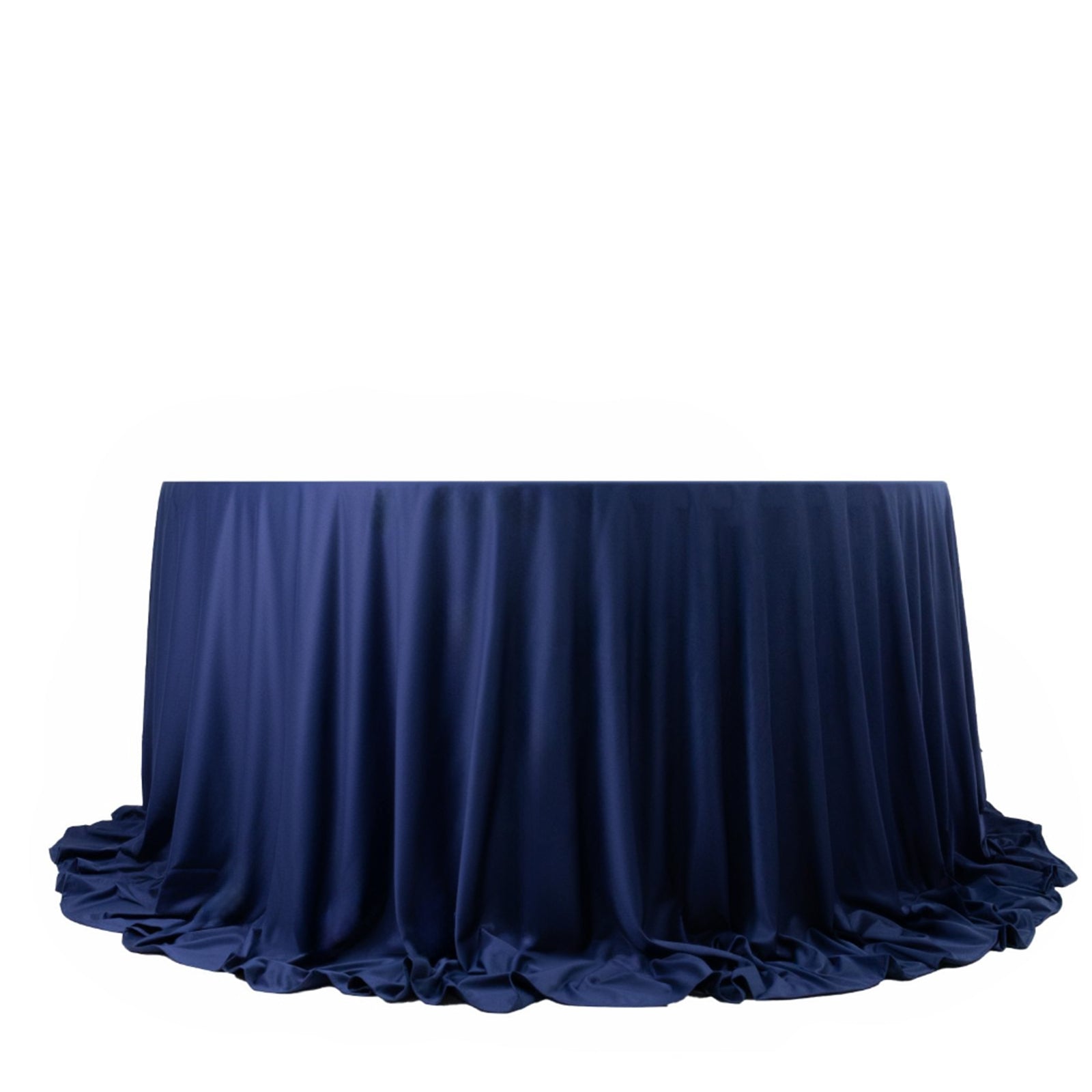 Fire Retardant Scuba Tablecloth – 132" Round Navy Blue, Wrinkle Free, Stain Resistant, Seamless Polyester Cover