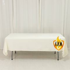 Fire Retardant Scuba Tablecloth – 60"x102" Rectangle Ivory, Wrinkle Free, Stain Resistant Polyester Cover