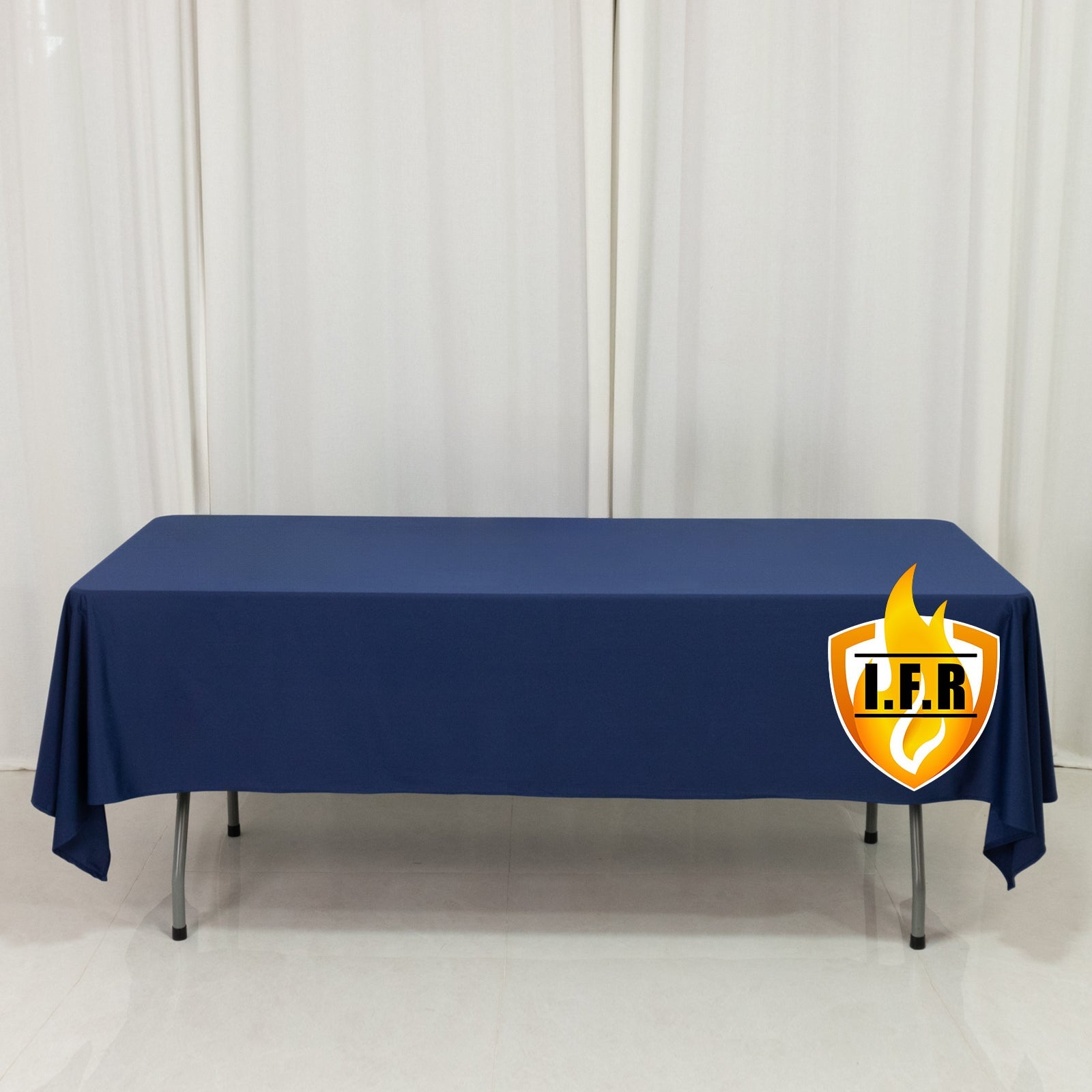 Fire Retardant Scuba Tablecloth – 60"x102" Rectangle Navy Blue, Wrinkle Free, Stain Resistant Polyester Cover