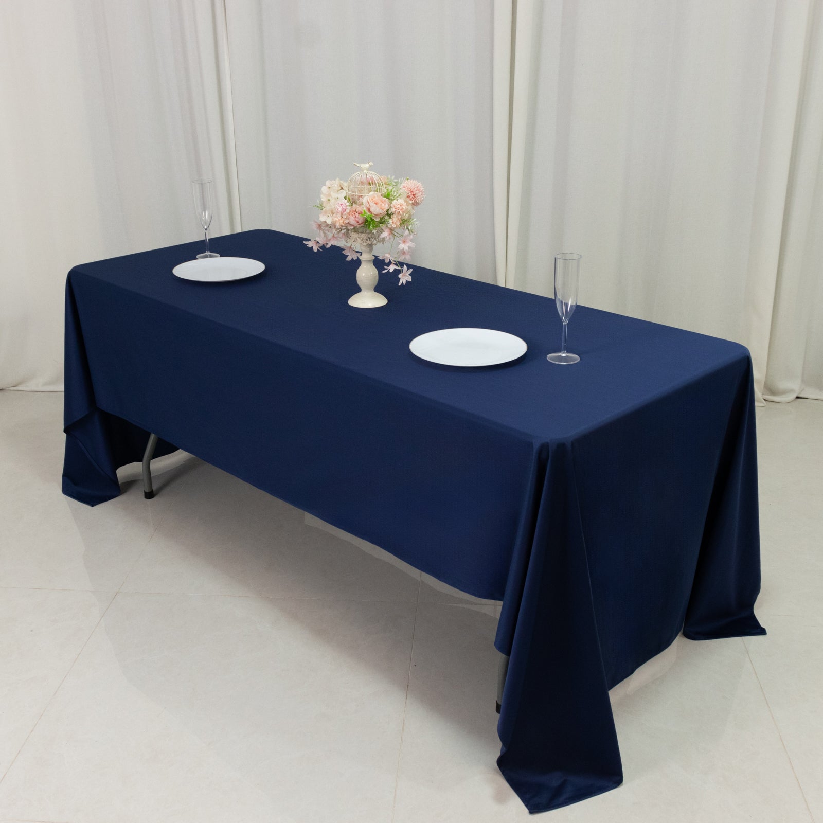 Fire Retardant Scuba Tablecloth – 60"x126" Rectangle Navy Blue, Wrinkle Free, Stain Resistant Polyester Cover