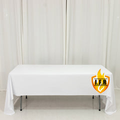 Fire Retardant Scuba Tablecloth – 60"x126" Rectangle White, Wrinkle Free, Stain Resistant Polyester Cover