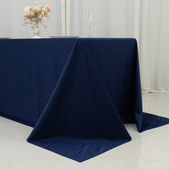 Fire Retardant Scuba Tablecloth – 90"x132" Rectangle Navy Blue, Wrinkle Free, Stain Resistant, Seamless Polyester Cover