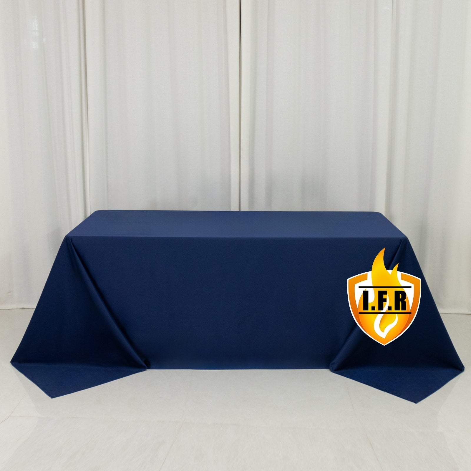 Fire Retardant Scuba Tablecloth – 90"x132" Rectangle Navy Blue, Wrinkle Free, Stain Resistant, Seamless Polyester Cover