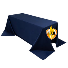 Fire Retardant Scuba Tablecloth – 90"x132" Rectangle Navy Blue, Wrinkle Free, Stain Resistant, Seamless Polyester Cover