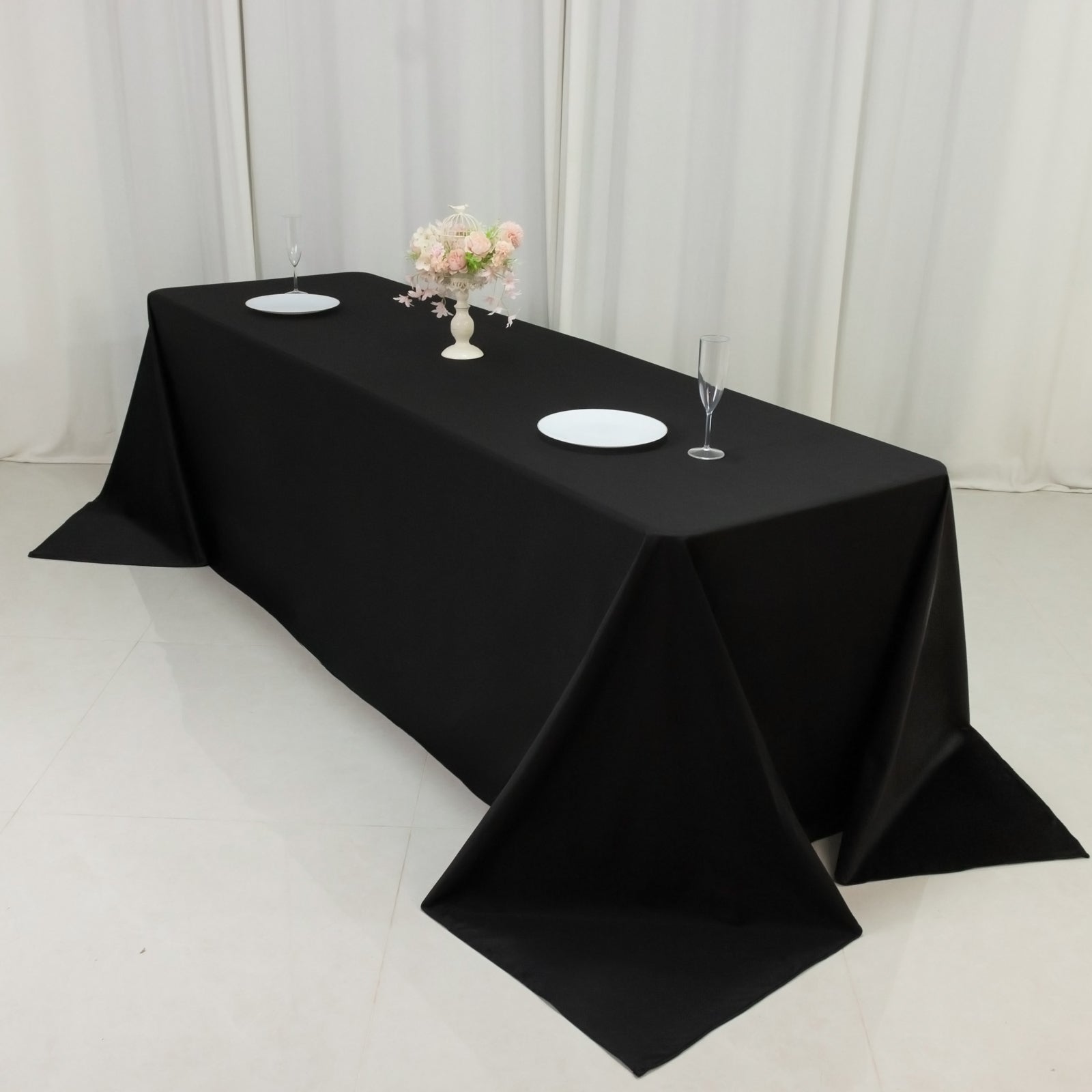 Fire Retardant Scuba Tablecloth – 90"x156" Rectangle Black, Wrinkle Free, Stain Resistant, Seamless Polyester Cover