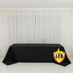 Fire Retardant Scuba Tablecloth – 90"x156" Rectangle Black, Wrinkle Free, Stain Resistant, Seamless Polyester Cover