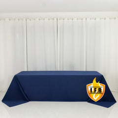 Fire Retardant Scuba Tablecloth – 90"x156" Rectangle Navy Blue, Wrinkle Free, Stain Resistant, Seamless Polyester Cover