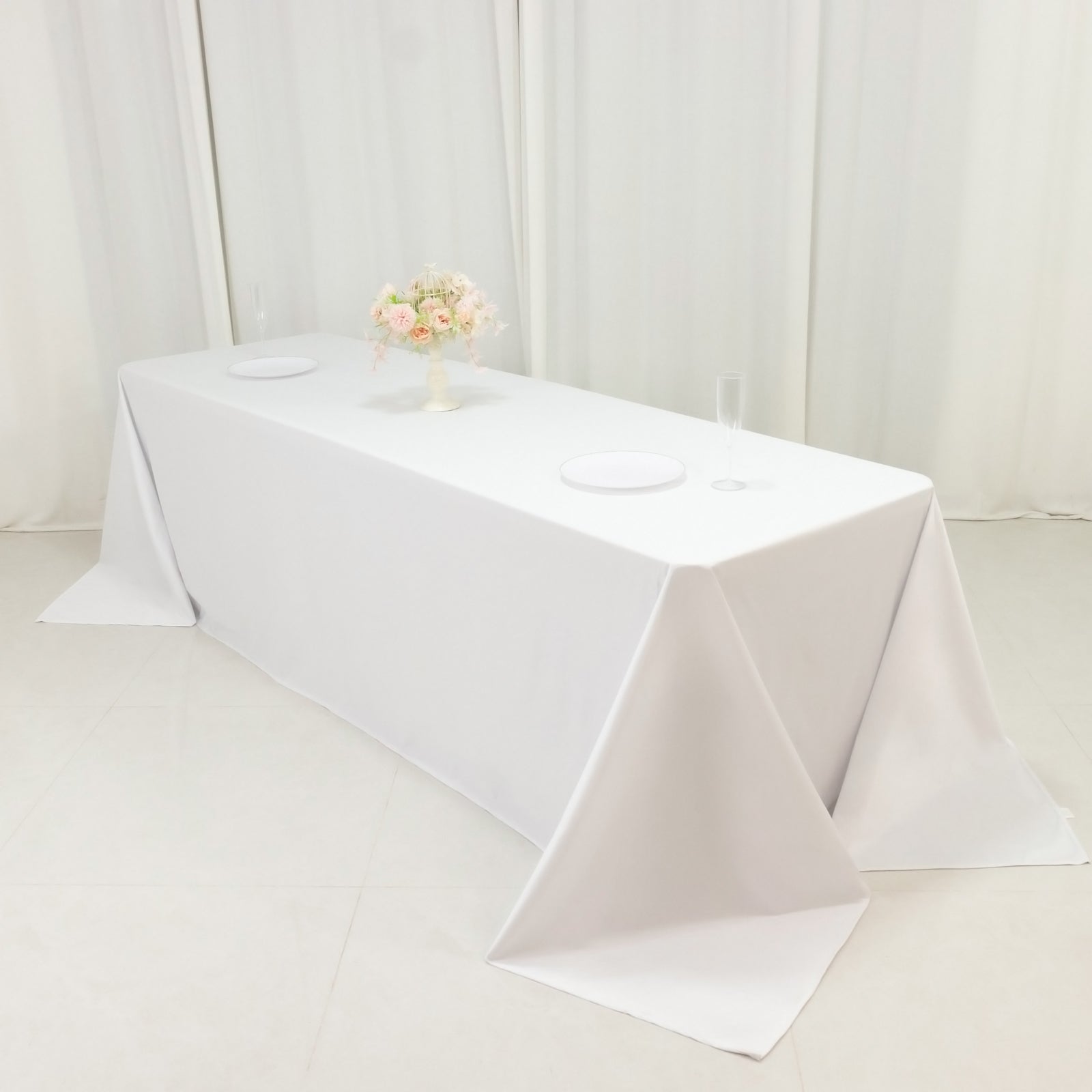 Fire Retardant Scuba Tablecloth – 90"x156" Rectangle White, Wrinkle Free, Stain Resistant, Seamless Polyester Cover