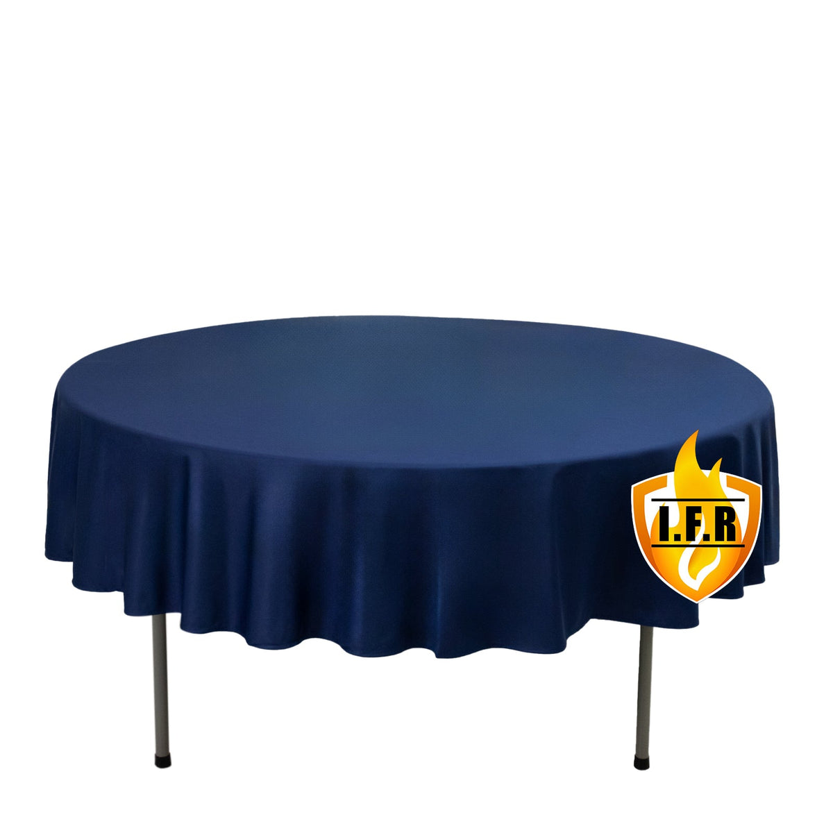 Fire Retardant Scuba Tablecloth – 90" Round Navy Blue, Wrinkle Free, Stain Resistant Polyester Cover