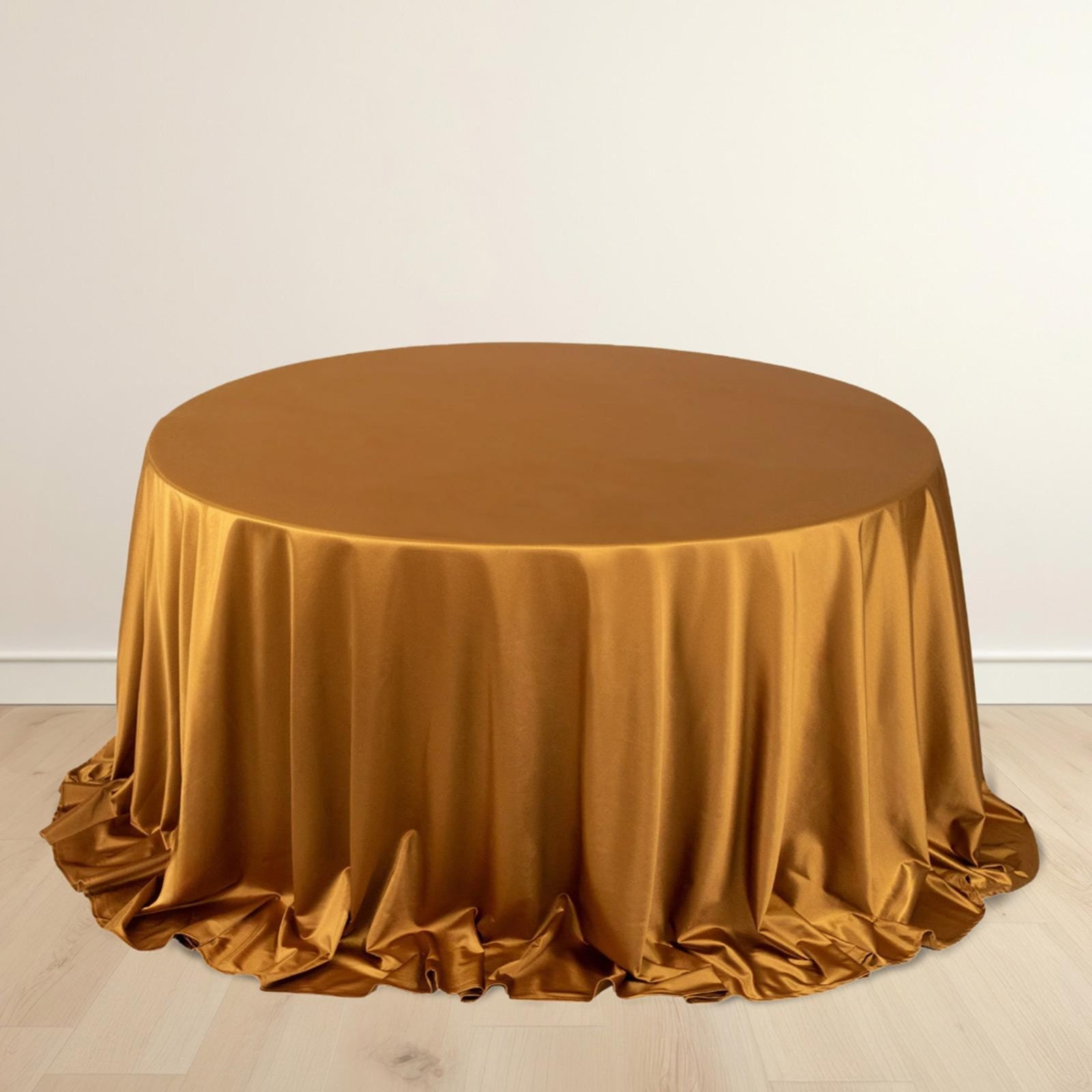 Scuba Round 132" Tablecloth Shimmering Gold - Wrinkle Free, Stain Resistant & Seamless Table Cover for Weddings and Parties