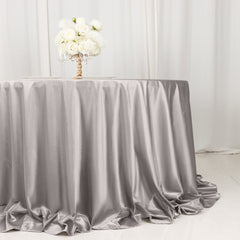 Scuba Round 132" Tablecloth Shimmering Silver - Wrinkle Free, Stain Resistant & Seamless Table Cover